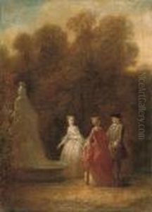 Elegant Figures By A Fountain In
A Landscape; And Elegant Figuresby An Urn In A Landscape by Nicolas Lancret