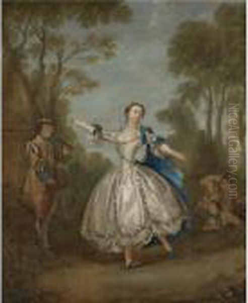 A Landscape With An Elegantly-dressed Lady Dancing Beside Musicians - view 1