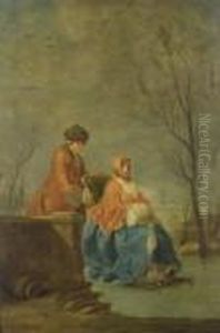 Elegante Dans Un Fauteuil A Patins by Nicolas Lancret