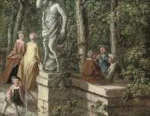 A Fate Champatre With Elegant Company And Figures Making Music by Nicolas Lancret