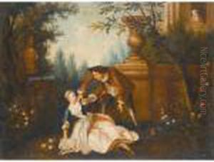 A Scene Galante With A Courting Couple In A Garden by Nicolas Lancret