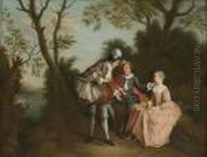 Elegant Company In A Woodland Passage by Nicolas Lancret