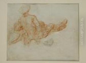 Study Of A Seated Man [recto]; Italianate Landscape [verso]: Adouble-sided Drawing by Nicolas Lancret