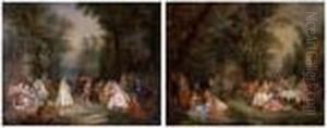 Fete Champetre With A Couple 
Dancing And Fete Champetre With A Woman On A Swing: A Pair Of Paintings by Nicolas Lancret