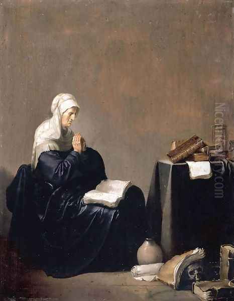 A Woman Praying, Oil on panel, 34 x 31 cm - view 1