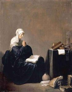 A Woman Praying, Oil on panel, 34 x 31 cm by Willem De Poorter