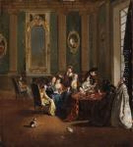 Winter: An Elegant Company Playing Cards In An Interior - view 1