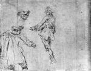 Two Figures Seen From Behind And
A Study Of A Head (recto); A Manholding A Lady From Behind , And Two
Studies Of Heads (verso) by Nicolas Lancret