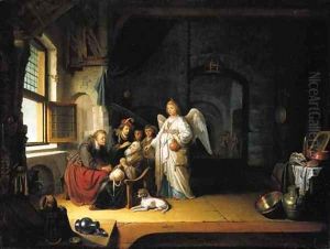 The healing of the blind Tobit by Willem De Poorter