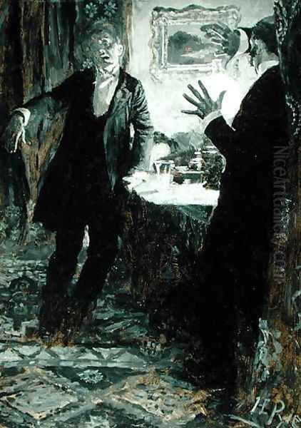 He Put the Glass to his Lips and Drank at one Gulp, from Dr. Jekyll and Mr. Hyde by Robert Louis Stevenson 1850-94, American edition, published 1895 - view 1
