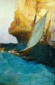 An Attack on a Galleon, from The Fate of Treasure Town by Howard Pyle, published in Harpers Monthly Magazine, 1905 by Howard Pyle
