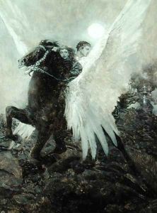 Fast Flew the Black Winged Horse, from The Garden Behind the Moon by Howard Pyle, 1895 by Howard Pyle