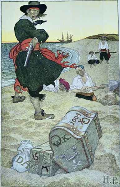 Pirate William Kidd burying treasure on Oak Island - view 1