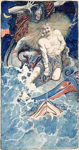 The Fishing of Thor and Hymir, from North Folk Legends of the Sea by Howard Pyle, published in Harpers Monthly Magazine, January 1902 - view 1