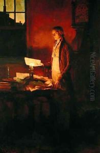 Thomas Jefferson Writing the Declaration of Independence, from The Story of the Revolution by Henry Cabot Lodge 1850-1924, published in Scribners Magazine, March 1898 by Howard Pyle