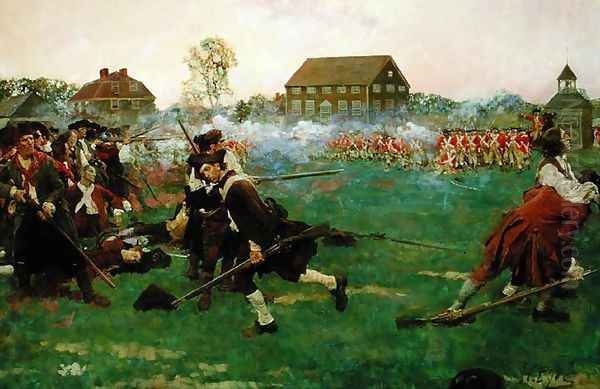 The Fight on Lexington Common, April 19, 1775, from 'The Story of the Revolution by Woodrow Wilson 1856-1924, published in Scribners Magazine, January 3, 1898 - view 1
