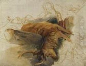 A Dead Stag, With Sketched Figures Of A Ghillie Andhounds by Sir Edwin Henry Landseer