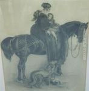 A Woman And Child On A Horse A Woman And Child On A Horse