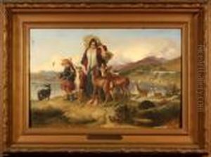 ''paesaggio Con Pastorella E Cerbiatti'' by Sir Edwin Henry Landseer