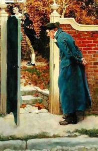 Old Jacob van Kleeke Had Never Favored our Heros Suit, for The Mysterious Chest by Howard Pyle, published in Harpers Monthly Magazine, December 1908 by Howard Pyle