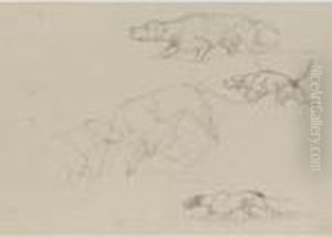 A Sheet Of Studies Of Pointers,
And A Study Ofspaniel Carrying A Hare, One With Studies Of A Heron,
Verso by Sir Edwin Henry Landseer