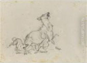 Studies Of A Cow Attacked By Dogs, And A Hind Beingbrought Down By Dogs by Sir Edwin Henry Landseer