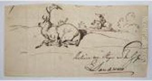 A Fallen Stag, Huntsman Beyond by Sir Edwin Henry Landseer