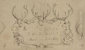 Design For A Cartouche Formed Of Stag Heads And Antlers by Sir Edwin Henry Landseer