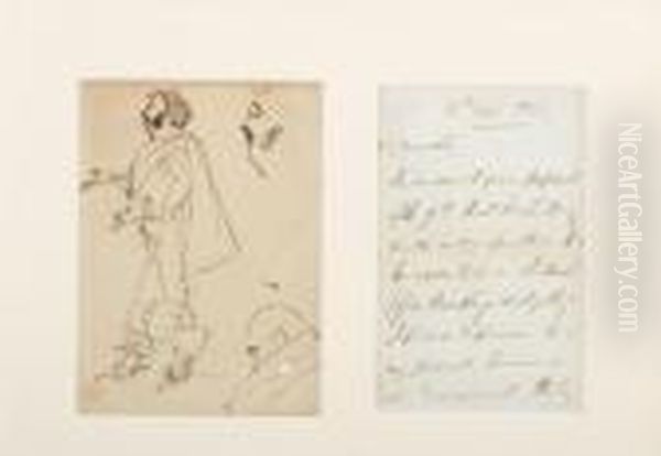 Etude De Personnages Avec Probablement L'esquisse Du Portrait Du Poete Samuel Rogers - view 1
