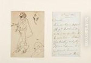 Etude De Personnages Avec Probablement L'esquisse Du Portrait Du Poete Samuel Rogers by Sir Edwin Henry Landseer