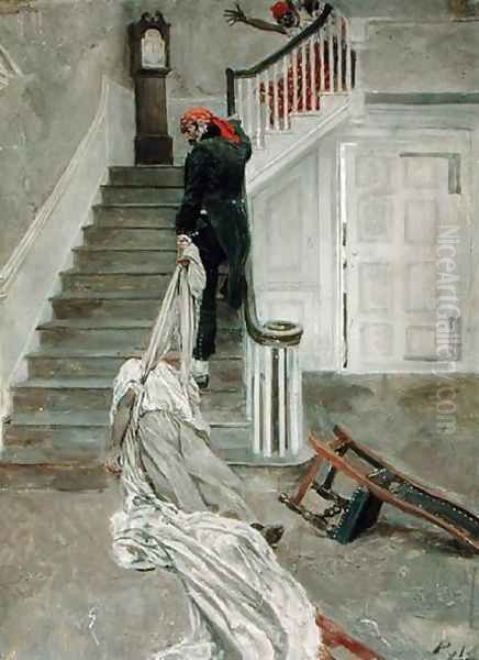The Gigantic Monster Dragged the Hacked and Headless Corpse of his Victim up the Staircase, from In Ole Virginia by Thomas Nelson Page 1853-1922, published 1896 - view 1