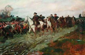 The Retreat through the Jerseys, from The Story of the Revolution by Henry Cabot Lodge (1850-1924, published in Scribners Magazine, April 1898 by Howard Pyle