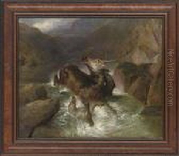Deer And Deerhounds In A Mountain Torrent - view 1