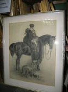 Portrait Of A Lady On Horseback With Her Child