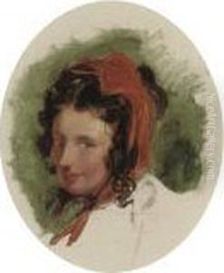 Head Study Of A Woman In A Red Head-scarf by Sir Edwin Henry Landseer