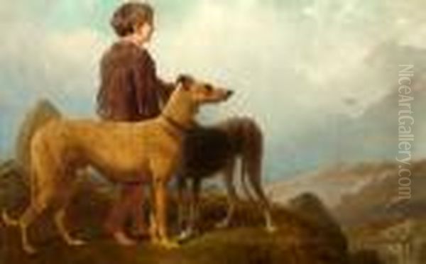Boy With Lurchers In A Highland Landscape - view 1