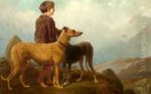 Boy With Lurchers In A Highland Landscape by Sir Edwin Henry Landseer