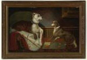 A Portrait Of Two Dogs In An Interior by Sir Edwin Henry Landseer