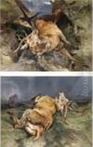 A Deer Fallen From A Precipice; And A Deer Just Shot by Sir Edwin Henry Landseer