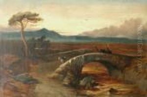 Ghillie And Hounds Returning, Crossing A Bridge by Sir Edwin Henry Landseer