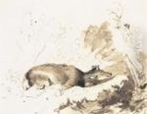 A Stag With It's Antlers Carried Away By A Nymph by Sir Edwin Henry Landseer