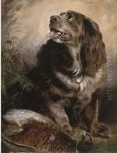 A Spaniel With His Trophy by Sir Edwin Henry Landseer