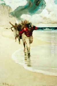 We Started to Run Back to the Raft for our Lives, from Sinbad on Burrator by Arthur Quiller-Couch 1863-1944, published in Scribners Magazine, August 1902