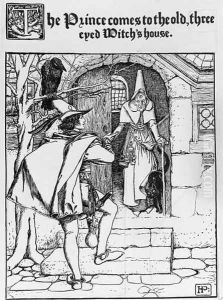 The Prince comes to the old three eyed Witchs house by Howard Pyle