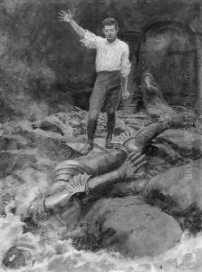 The Giant Fell Crashing Upon the Stones by Howard Pyle