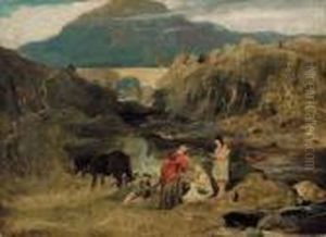 Figures Resting By A River In A Highland Landscape by Sir Edwin Henry Landseer