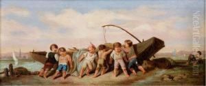 Children At The Seashore by Francois Louis Lanfant de Metz