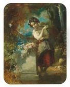 Jeune Fille Aux Guirlandes De Fleurs by Francois Louis Lanfant de Metz