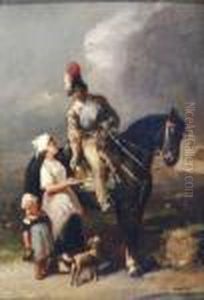 Historisierendeszene Mit Magd, Die Einem Reiter Einen Trunk Reicht by Francois Louis Lanfant de Metz