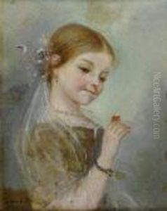 Francois-louis Lanfant De Metz : Jeune Fille A La Rose by Francois Louis Lanfant de Metz